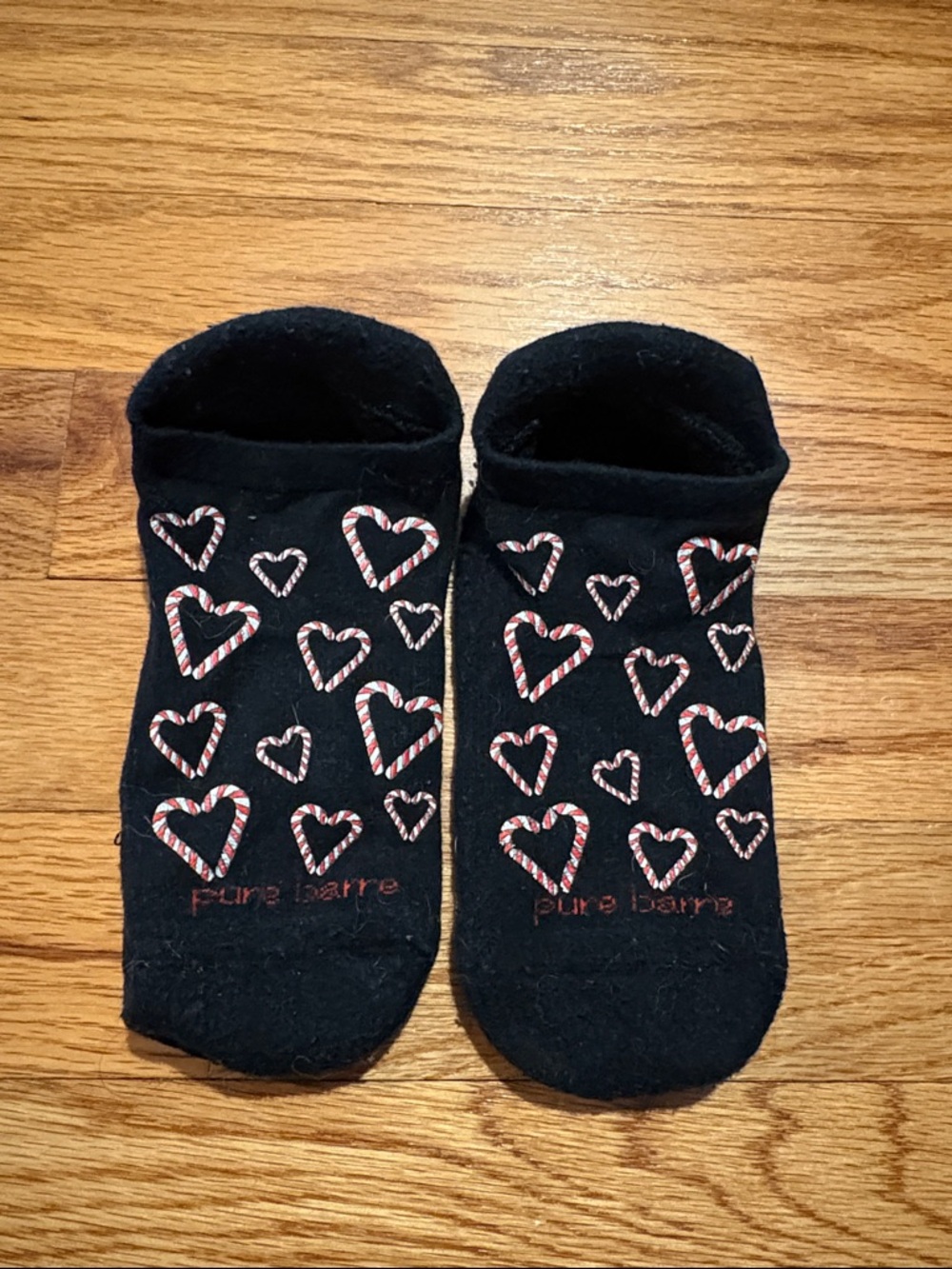 Pure Barre Grip Socks with Candy-Striped Heart Pattern